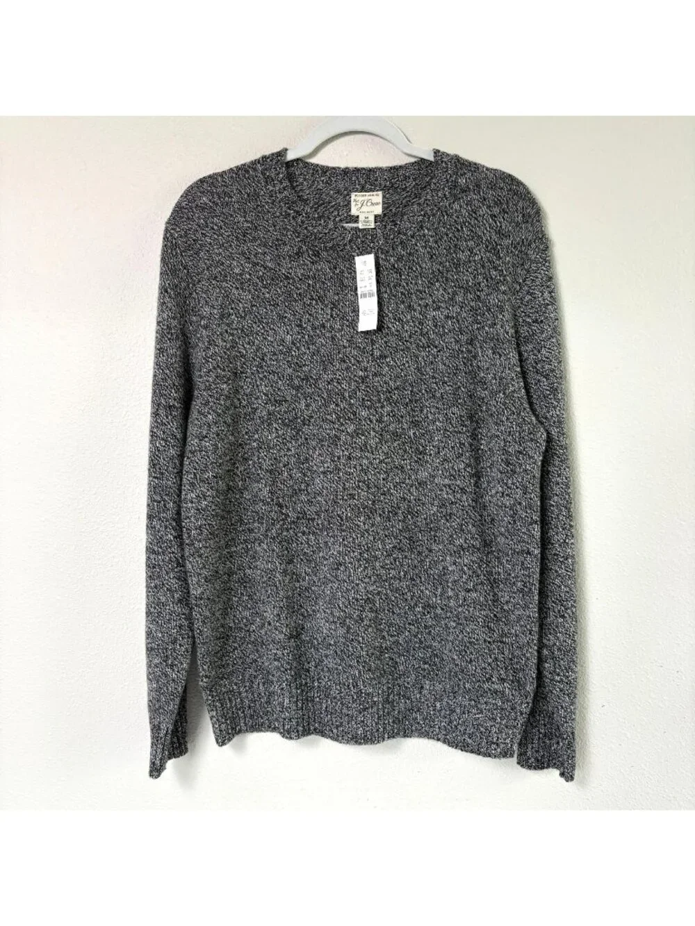 J Crew Rugged Merino Wool Blend Sweater Mens Size M Marled Black Crew Neck NWT